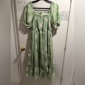 Green Floral Midi Dress